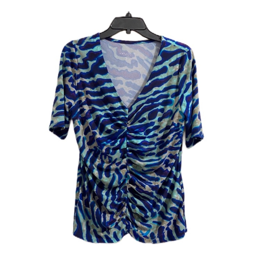 Soft Surroundings Blue Patterned Ruffled Shirt Medium